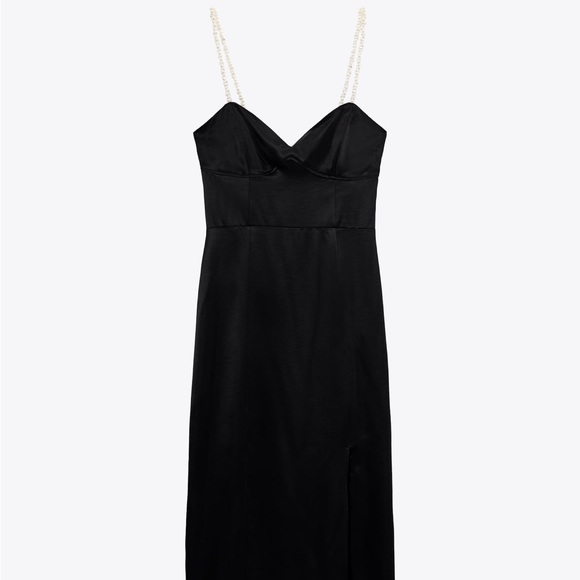 Satin dress with pearl straps - Picture 1 of 6